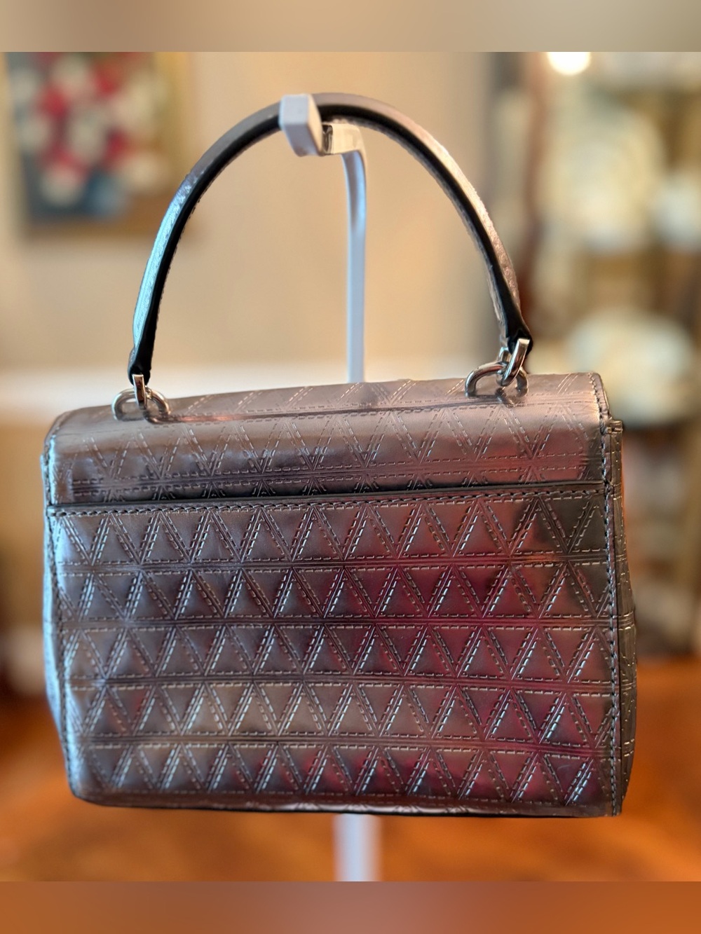 MICHAEL KORS Metallic Gunmetal Quilted Top-Handle Satchel w/CB Metal Chain. - Picture 2 of 7